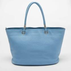 Pre Owned Lancel Light Blue Leather Large Flora Tote
