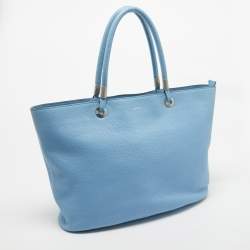 Pre Owned Lancel Light Blue Leather Large Flora Tote