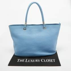 Pre Owned Lancel Light Blue Leather Large Flora Tote