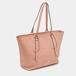 Lancel Peach Leather Top Zip Shopper Tote
