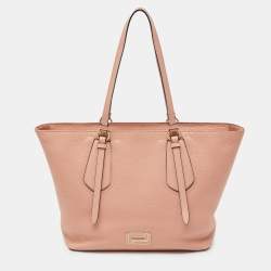 Lancel Peach Leather Top Zip Shopper Tote