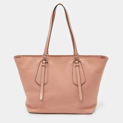 Lancel Peach Leather Top Zip Shopper Tote