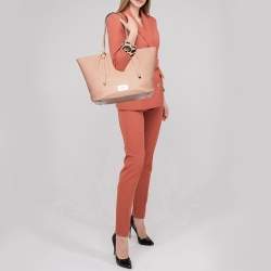 Lancel Peach Leather Top Zip Shopper Tote