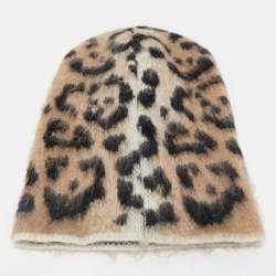 Laneus Beige Leopard Pattern Wool Beanie 