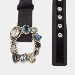 Pre Owned Lanvin Black Satin Crystal Embellished Buckle Waist Belt Belt S