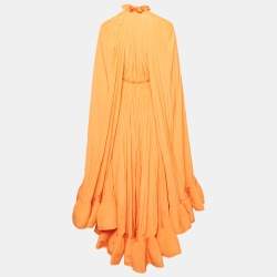Lanvin Orange Crepe Ruffled Cape Style Charmeuse Midi Dress S