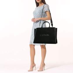 Lanvin Black Canvas and Leather Medium In & Out Tote