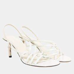 مملوكة مسبقًا صندل لانفان سيربط سيكوينس جلد بيج مع مسامير فضية كعب 75 ملم مقاس 36