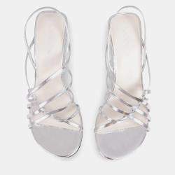 Pre Owned Lanvin Sequence Strappy 75mm Sandal in SIlver with Gold stud Size 37