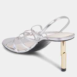 Pre Owned Lanvin Sequence Strappy 75mm Sandal in SIlver with Gold stud Size 37