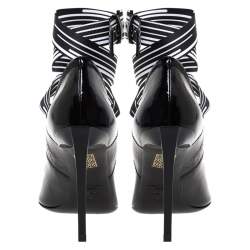 Pre Owned Lanvin Black Textured Patent Leather Pointed Toe Lace Buckle Pumps Size 36