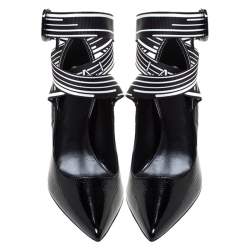 Pre Owned Lanvin Black Textured Patent Leather Pointed Toe Lace Buckle Pumps Size 36