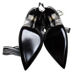 Pre Owned Lanvin Black Textured Patent Leather Pointed Toe Lace Buckle Pumps Size 36