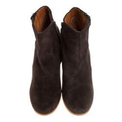 Pre Owned Lanvin Brown Suede Zip Wedge Ankle Boots Size 37.5