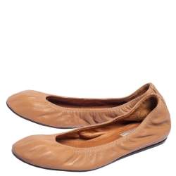 Lanvin Brown Leather Scrunch Ballet Flats Size 38.5