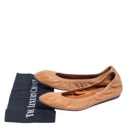 Lanvin Brown Leather Scrunch Ballet Flats Size 38.5