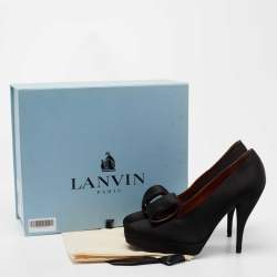 Pre Owned Lanvin Black Satin Platform Pumps Size 39