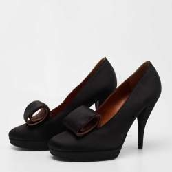 Pre Owned Lanvin Black Satin Platform Pumps Size 39