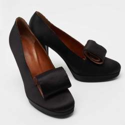 Pre Owned Lanvin Black Satin Platform Pumps Size 39