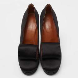 Pre Owned Lanvin Black Satin Platform Pumps Size 39