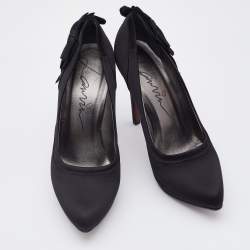 Pre Owned Lanvin Black Satin Bow Embellished Pointed Toe Platform Pumps Size 38