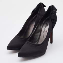 Pre Owned Lanvin Black Satin Bow Embellished Pointed Toe Platform Pumps Size 38