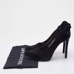Pre Owned Lanvin Black Satin Bow Embellished Pointed Toe Platform Pumps Size 38