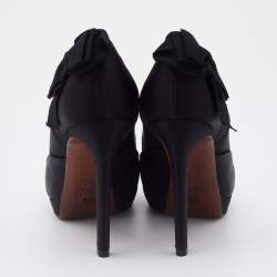 Pre Owned Lanvin Black Satin Bow Embellished Pointed Toe Platform Pumps Size 38