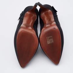 Pre Owned Lanvin Black Satin Bow Embellished Pointed Toe Platform Pumps Size 38