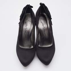 Pre Owned Lanvin Black Satin Bow Embellished Pointed Toe Platform Pumps Size 38