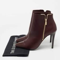 Pre Owned Lanvin Burgundy Leather Ankle Boots Size 40