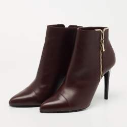 Pre Owned Lanvin Burgundy Leather Ankle Boots Size 40