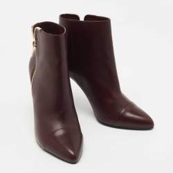 Pre Owned Lanvin Burgundy Leather Ankle Boots Size 40