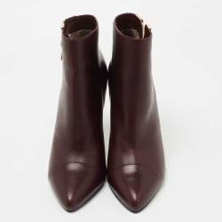 Pre Owned Lanvin Burgundy Leather Ankle Boots Size 40