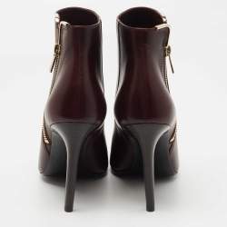 Pre Owned Lanvin Burgundy Leather Ankle Boots Size 40