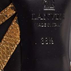 Pre Owned Lanvin Black/Gold Leather and Python Ankle Strap Mules Size 38.5