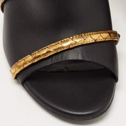 Pre Owned Lanvin Black/Gold Leather and Python Ankle Strap Mules Size 38.5