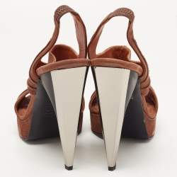 Lanvin Brown Nubuck Leather Platform Slingback Sandals Size 40