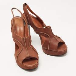 Lanvin Brown Nubuck Leather Platform Slingback Sandals Size 40