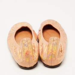 Pre Owned Lanvin Pink Iridescent Embossed Snakeskin Ballet Flats Size 37.5