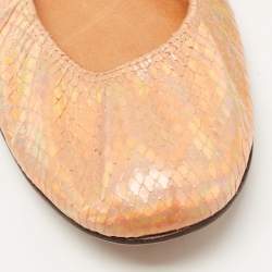 Pre Owned Lanvin Pink Iridescent Embossed Snakeskin Ballet Flats Size 37.5