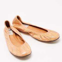 Pre Owned Lanvin Pink Iridescent Embossed Snakeskin Ballet Flats Size 37.5