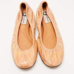 Pre Owned Lanvin Pink Iridescent Embossed Snakeskin Ballet Flats Size 37.5