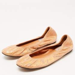 Pre Owned Lanvin Pink Iridescent Embossed Snakeskin Ballet Flats Size 37.5