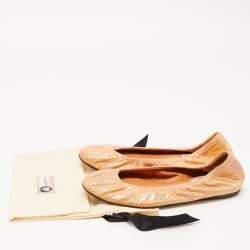 Pre Owned Lanvin Pink Iridescent Embossed Snakeskin Ballet Flats Size 37.5