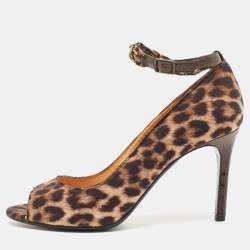 Lanvin Two Tone Leopard Print Fabric Open Toe Pumps Size 40