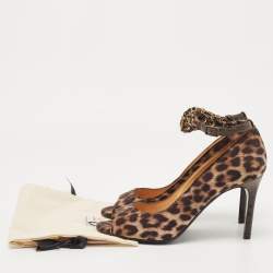 Lanvin Two Tone Leopard Print Fabric Open Toe Pumps Size 40