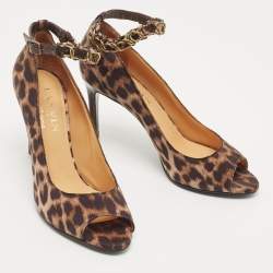 Lanvin Two Tone Leopard Print Fabric Open Toe Pumps Size 40