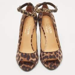 Lanvin Two Tone Leopard Print Fabric Open Toe Pumps Size 40