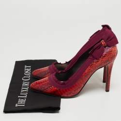 Pre Owned Lanvin Red/Purple Python and Fabric Bow Pumps Size 38